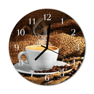 Glass Kitchen Clock Coffee Beans Kitchen Brown