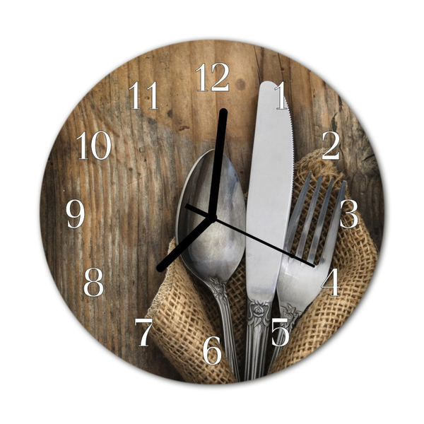 Glass Kitchen Clock Cutlery Kitchen Brown