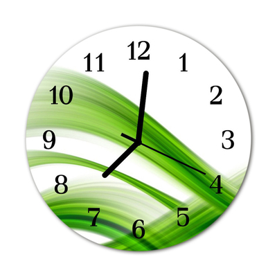 Glass Kitchen Clock Abstract wave art green