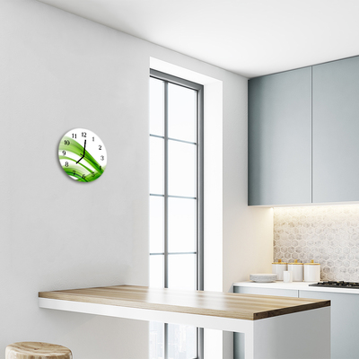 Glass Kitchen Clock Abstract wave art green