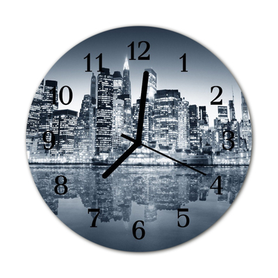 Glass Kitchen Clock Skyline city blue