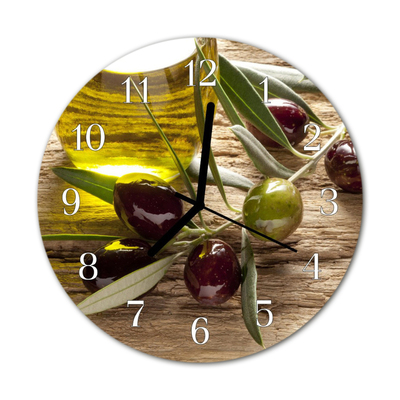 Glass Kitchen Clock Olive Oil Food and Drinks Green, Brown