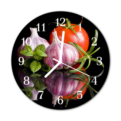 Glass Kitchen Clock Tomato Garlic Kitchen Multi-Coloured