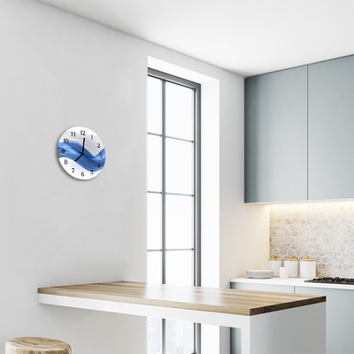 Glass Kitchen Clock Abstract lines art blue