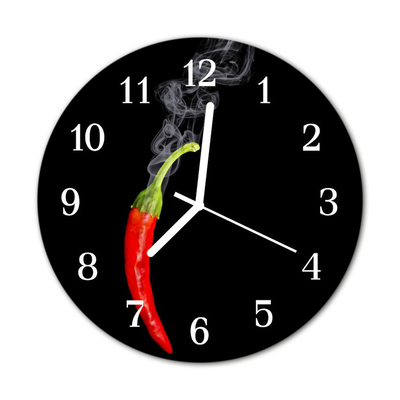 Glass Kitchen Clock Chilli Kitchen Red