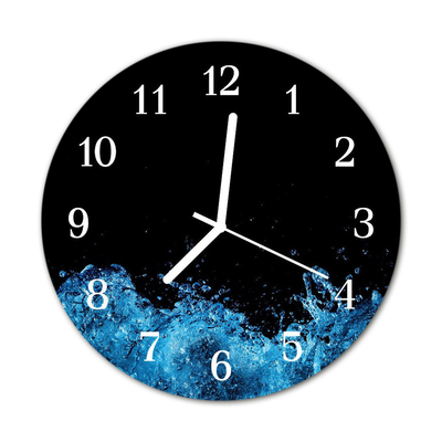 Glass Kitchen Clock Water Nature Blue, Black