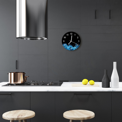 Glass Kitchen Clock Water Nature Blue, Black