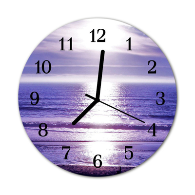 Glass Kitchen Clock Sea landscape purple