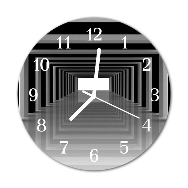 Glass Kitchen Clock 3D Tunnel Art Black & White