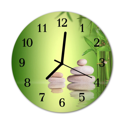 Glass Kitchen Clock Zen stones health green