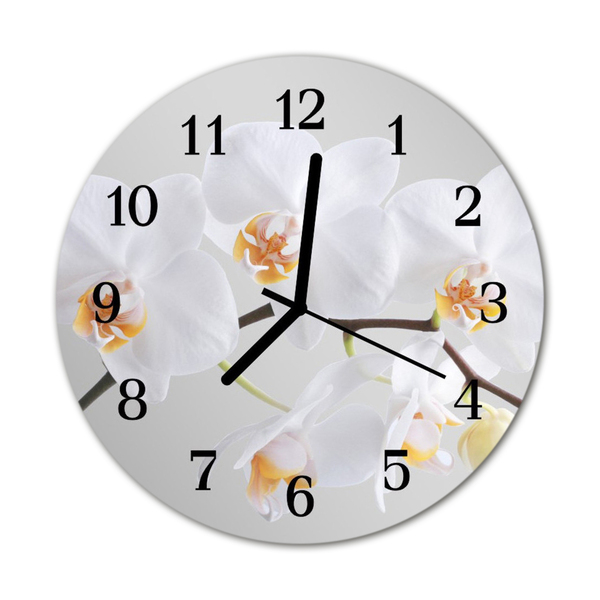 Glass Kitchen Clock Orchid flowers & plants white