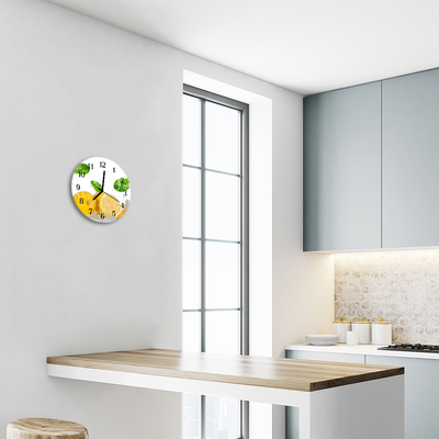 Glass Kitchen Clock Lemon food and drinks yellow