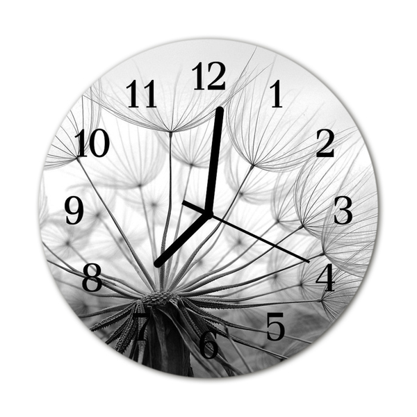 Glass Kitchen Clock Dandelion flowers & plants black & white