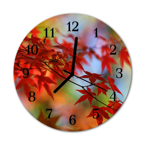 Glass Kitchen Clock Maple leaves flowers & plants red