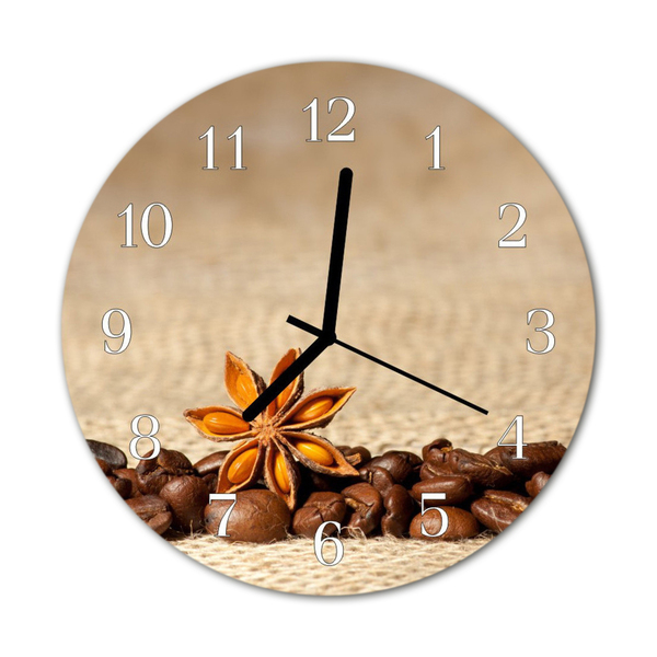 Glass Kitchen Clock Coffee Beans Kitchen Brown