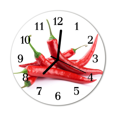 Glass Kitchen Clock Chillies kitchen red