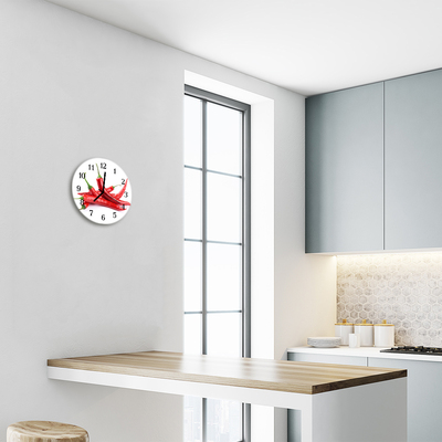 Glass Kitchen Clock Chillies kitchen red