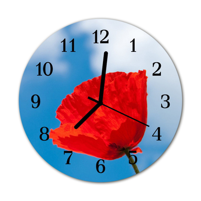 Glass Kitchen Clock Poppy flowers & plants red