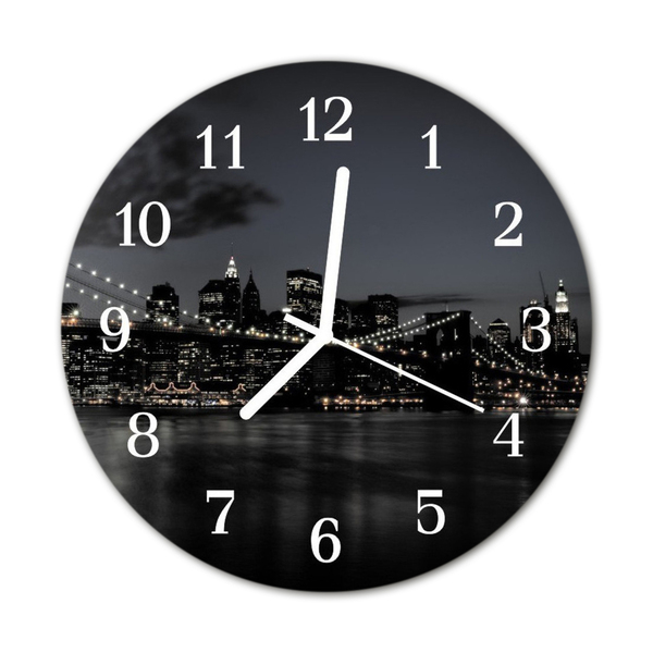 Glass Kitchen Clock Skyline Bridge City Black