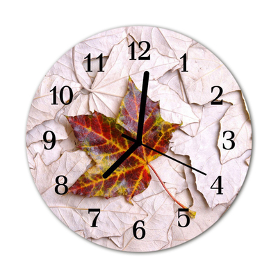 Glass Kitchen Clock Maple leaf flowers & plants red