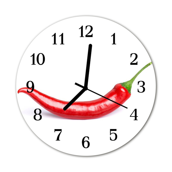 Glass Kitchen Clock Chilli kitchen red