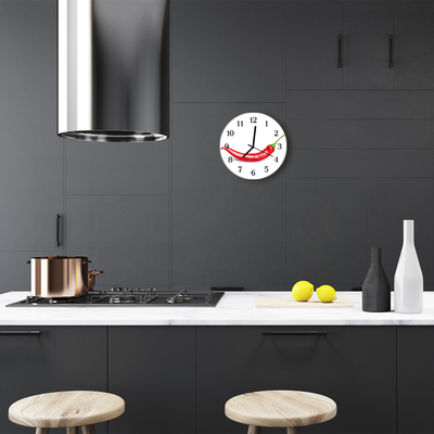 Glass Kitchen Clock Chilli kitchen red