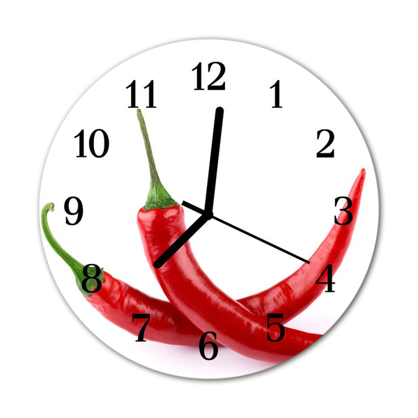 Glass Kitchen Clock Chillies kitchen red