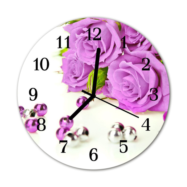 Glass Kitchen Clock Roses flowers & plants pink