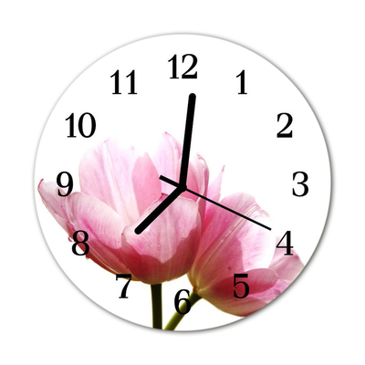 Glass Kitchen Clock Tulips flowers flowers & plants pink