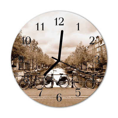 Glass Kitchen Clock Amsterdam city sepia
