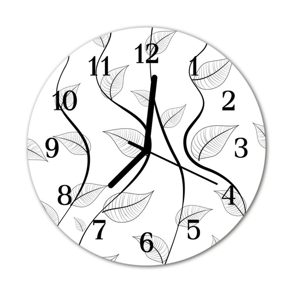 Glass Kitchen Clock Leaves art flowers & plants black