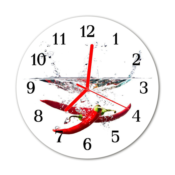 Glass Kitchen Clock Chillies kitchen red