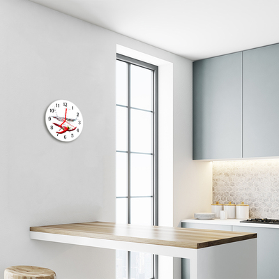 Glass Kitchen Clock Chillies kitchen red