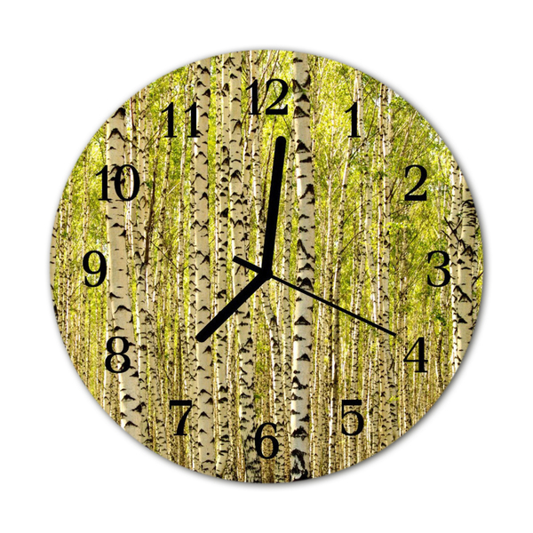 Glass Kitchen Clock Birches forest landscape green