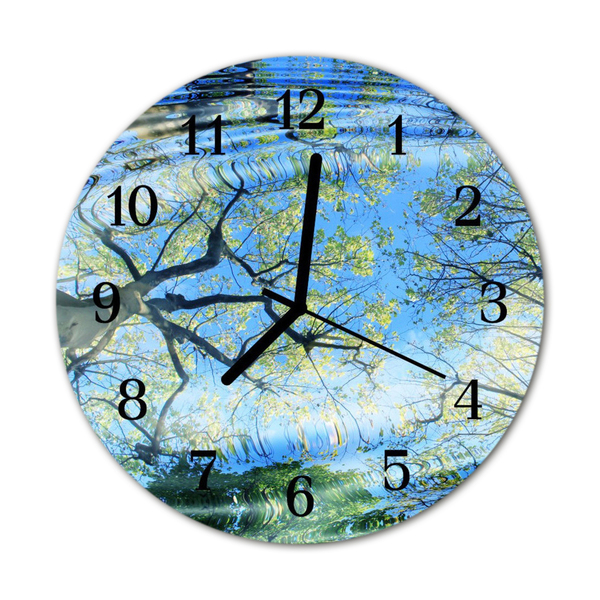 Glass Kitchen Clock Trees water landscape blue