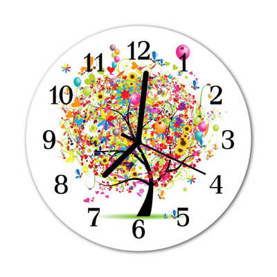 Glass Kitchen Clock Colorful tree flowers & plants multi-coloured