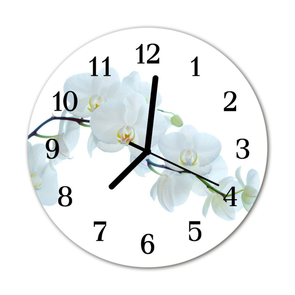 Glass Kitchen Clock Orchid flowers & plants white