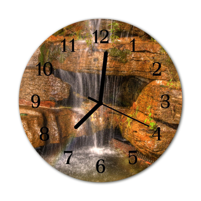 Glass Kitchen Clock Waterfall landscape brown