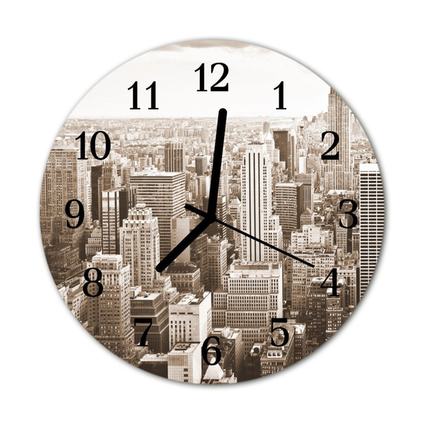 Glass Kitchen Clock Skyline city grey