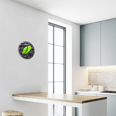 Glass Kitchen Clock Leaf flowers & plants green