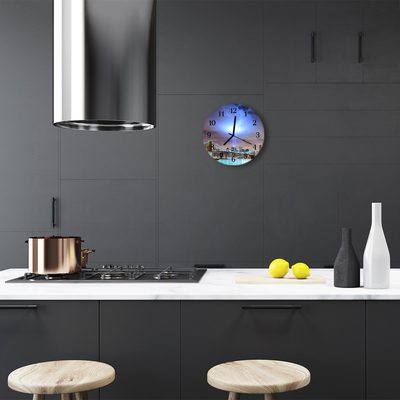 Glass Kitchen Clock Skyline night city multi-coloured