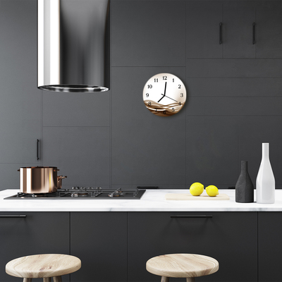 Glass Kitchen Clock Abstract lines art beige