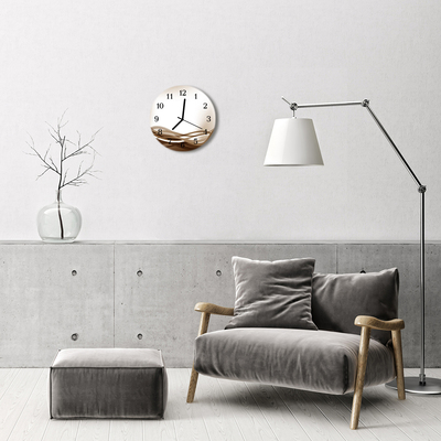 Glass Kitchen Clock Abstract lines art beige