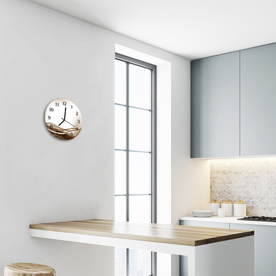 Glass Kitchen Clock Abstract lines art beige
