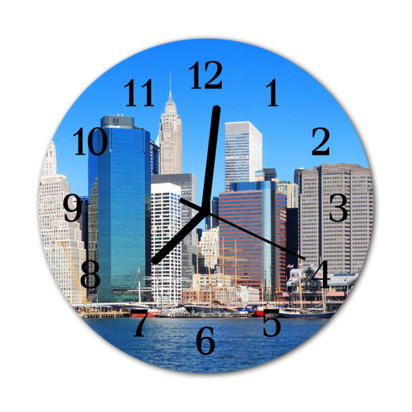 Glass Kitchen Clock Skyline city blue