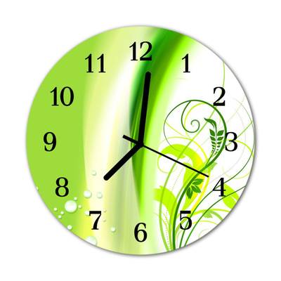 Glass Kitchen Clock Pattern plant flowers & plants green