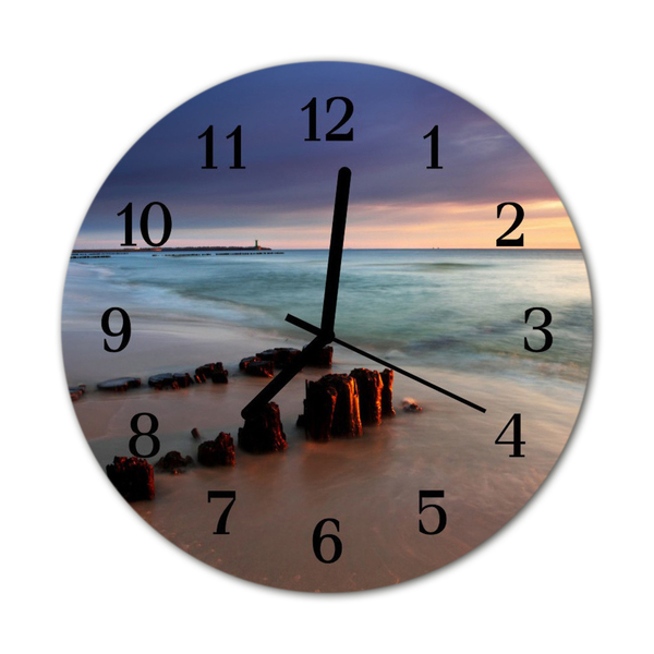 Glass Kitchen Clock Beach sea landscape multi-coloured