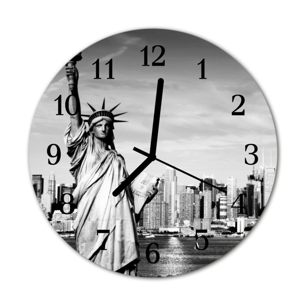 Glass Kitchen Clock Statue of liberty city black & white