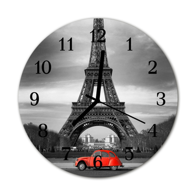 Glass Kitchen Clock Eiffel tower car city red