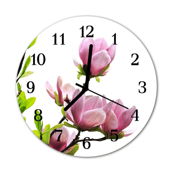 Glass Kitchen Clock Magnolia blossom flowers & plants pink